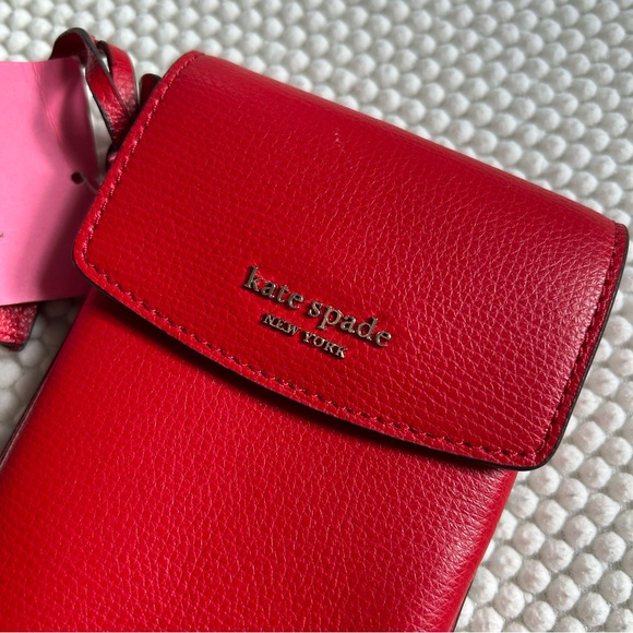 🐦🔥Kate Spade North South Flap Phone Crossbody Hot Chili Red - Picture 7 of 11